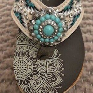 Montana West Rhinestone Bling Aztec Flip Flops - Size 10 / 11